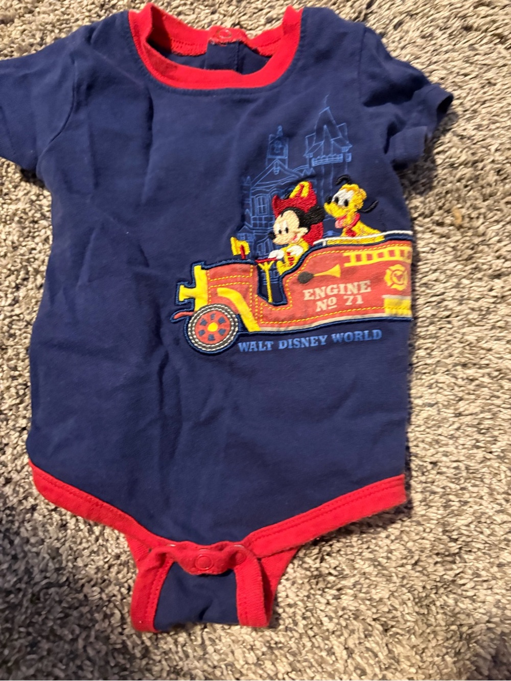 Disney Navy and Red Mickey Mouse Fire Engine Bodysuit